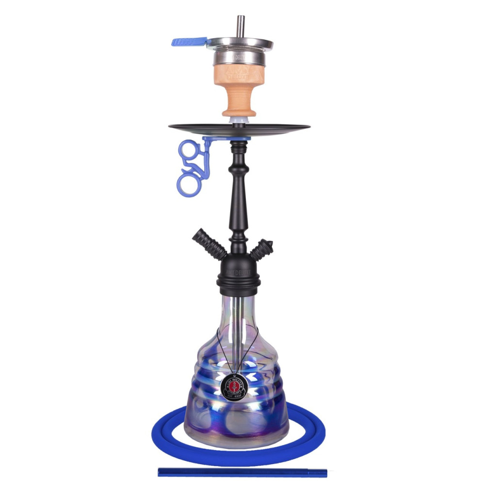 Кальян Amy 026R Black/Blue — матовый с синей колбой